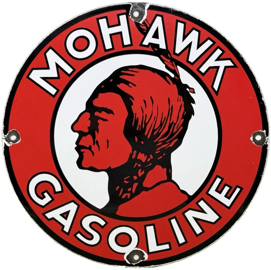 VINTAGE MOHAWK GASOLINE PORCELAIN SIGN GAS STATION MOTOR OIL PUMP PLATE GARAGE